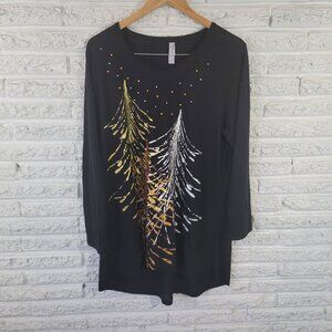 M&C Sportswear Women's 2X Christmas Tunic Tee Shirt Black Tree BLA116E